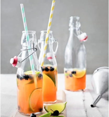 Bormioli Rocco Swing Glass Bottles 33.75 oz – Set of 4 – Airtight Swing-Top Clear Glass Beverage Bottles for Water, Juice, Homemade Infused Drinks, Office & Kitchen Storage - size: 33.75 Oz.
