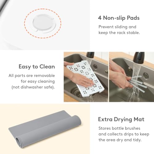 Lifewit Baby Bottle Drying Rack with Tray & Drain Mat, Portable Bottle Drying Tree for Home & Travel, Space Saving Dryer Holder for Nipples, Pump Parts, Pacifiers Storage, Newborn Essentials, BPA Free