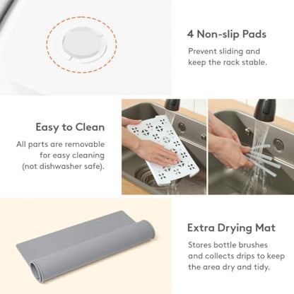 Lifewit Baby Bottle Drying Rack with Tray & Drain Mat, Portable Bottle Drying Tree for Home & Travel, Space Saving Dryer Holder for Nipples, Pump Parts, Pacifiers Storage, Newborn Essentials, BPA Free