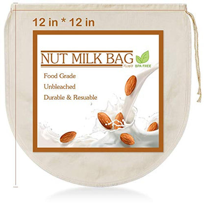 6 PCS 12"x12" Nut Milk Bags - 100% Unbleached Cotton Cheesecloth, Reusable Food Strainer Colander For Straining Almond/Oat Milk, Celery Juice, Cold Brew Coffee, Yogurt and Cheese Making - color: 6 pack