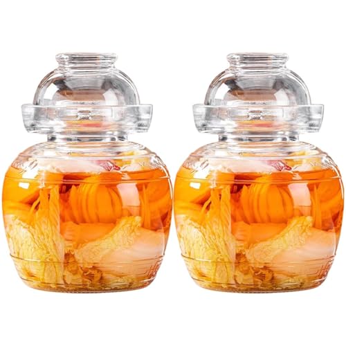 Traditional Water-Sealed Portable Kimchi Jar, Multi-Capacity Glass Fermentation Crock, Transparent Grain Storage Tank, Bowl with Lid(2.5kg*2) - size: 2.5kg*2
