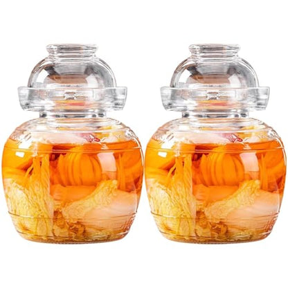 Traditional Water-Sealed Portable Kimchi Jar, Multi-Capacity Glass Fermentation Crock, Transparent Grain Storage Tank, Bowl with Lid(2.5kg*2) - size: 2.5kg*2