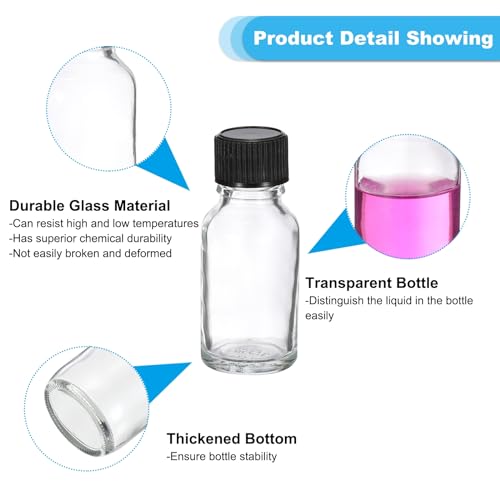 PATIKIL 0.5oz(15ml) Glass Sample Bottles, 24Pcs Round Bottle Dispensing Bottles with Black Poly Cone Cap for Reagent Liquids, Juice, Perfume Hot Sauce Ginger Shots, Transparent - color: Clear,Black, size: 0.5 oz