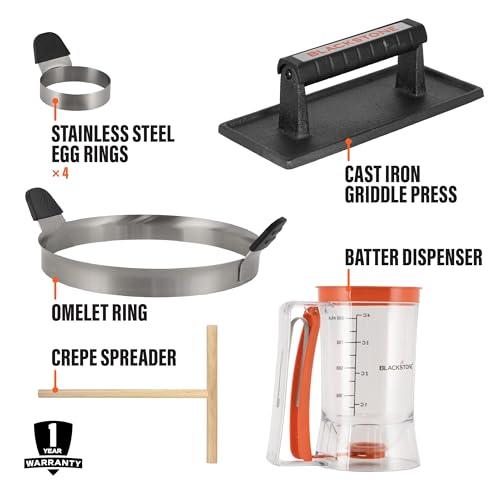 Plastic Batter Dispenser, Cast Iron Bacon Griddle Weight Press, 10 Inches Stainless Steel Omelet Egg Ring, Wood Wooden Crepe Spreader Spatula - size: One Size, style: 8 Piece Kit