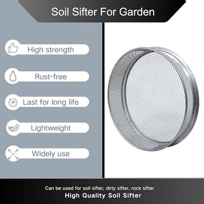 Garden Soil Sifter -10" Sifting Pan-Sieve for Sand Rocks Dirt Compost (1/16”Mesh Screen) - size: 1/16”Mesh screen