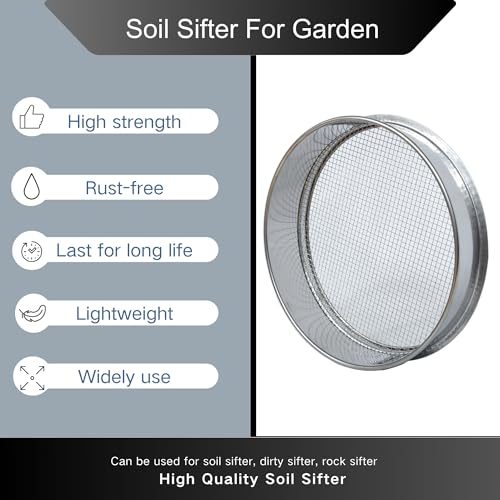 Garden Soil Sifter -10" Sifting Pan-Sieve for Sand Rocks Dirt Compost (1/8”Mesh Screen) - size: 1/8”Mesh screen
