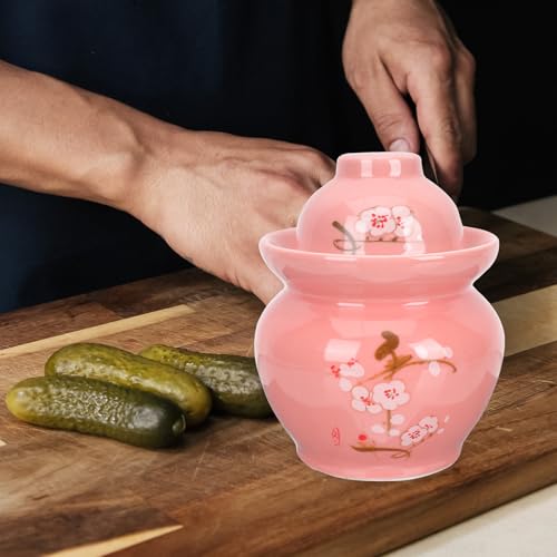 Garneck Ceramic Pickle Jar with Lid 2 Gallon Traditional Sealed Kimchi Storage Crock for Sauerkraut Fermentation and Kitchen Organization