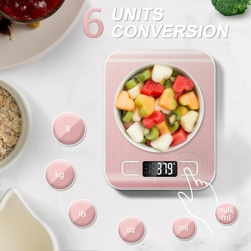 Food Scale, 11lb Kitchen Scale with 6 Units Tare Function & LCD Display, 0.05oz/1g Stainless Steel Digital Food Scale Grams and Ounces for Baking, Cooking, Dieting and Meal Prep (Pink) - color: Pink