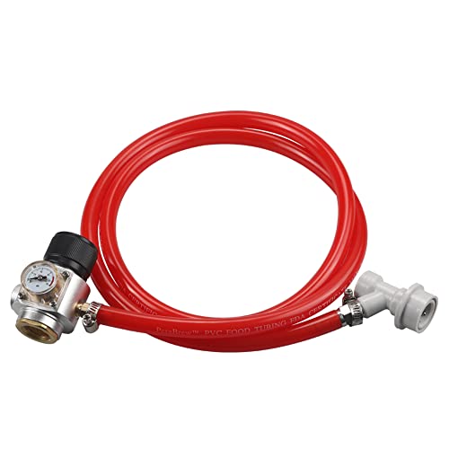 PERA Soda Gas Regulator Tr21.4 Include Red Gas Line Assembly,Ball Lock Gas Disconnect for Soda Maker Sparkling Water Soda Cylinders Soda Canister