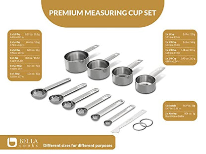 Stainless Steel Measuring Cups and Spoons Set 12 Piece Stackable Baking & Cooking Gadgets for Dry and Liquid Ingredients,Nesting Cups, Engraved Markings & Leveler,Dishwasher Safe Kitchen Tools