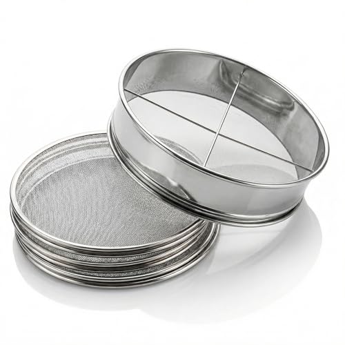 4pc Soil Sieve Set, 12" diameter - Stainless Steel Frame Three Interchangeable Sieves With Varying Mesh Sizes Grade - Mix Soil Filter Large Debris Replacement Screens Available Great for Bonsai