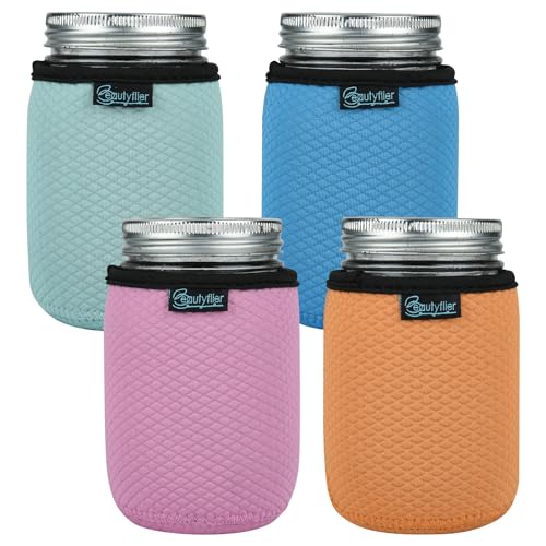 Beautyflier Regular Mouth Mason Jars 16oz Insulators, Neoprene Canning Cover for Ball Wide Mouth Pint Glass Mason Jar, 16-Ounce Pint Jars Regular Mouth Sleeve Cover Insulated Cozy, 4 Color - color: 16oz,4Color