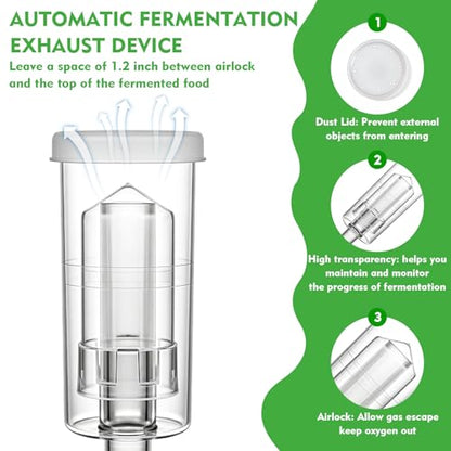 Fermentation Lids for Wide Mouth Mason Jars, 6 Set Fermentation Kit with Date Tracker, Stainless Steel Fermenting Lids with Airlocks, Silicone Rings & Grommets (Jars Not Included)