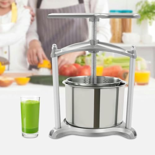 Fruit Wine Press 3L / 6L Manual Wine Press Fruit Cider Grinder Dual Stainless Steel Barrels, Manual Press Machine with T-Handle, for Cider Cheese Herb Vegetables~/
