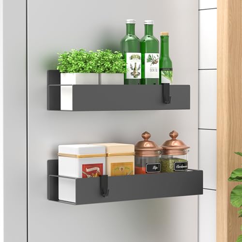 HuggieGems 2 Pack Magnetic Spice Storage Rack Organizer for Refrigerator and Oven, Dark Gray Fridge Organizers and Storage - color: Dark Gray, size: 2 Pack