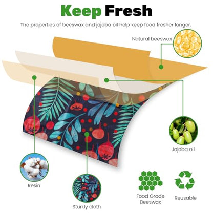 2 Pack Beeswax Wraps Bag for Food, 14x10in, Reusable Bread Bags for Homemade Bread, Beeswax Paper Food Storage Wrap for Sourdough, Sandwich, Cheese, Fruit, Snack, Leaf - style: Leaf
