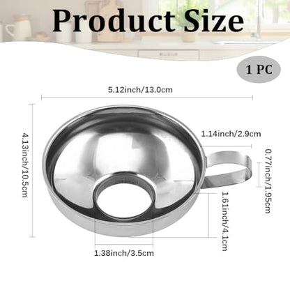 Wide Mouth Funnel Kitchen Jar Funnel with Handle Large Stainless Steel Silver Solid Bottle Filling Regular Mouth Metal Cooking Hopper for Canning Jar Filling Bottle Liquid Kitchen Use - size: 5.12x4.13 inch(13x10.5cm)