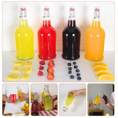 FastRack 16 oz Clear Swing Top Glass Bottles – 6 Pack | Flip Top Airtight Bottles (Not Olive Oil Style) | Reusable Bottles for Kombucha, Beer, Soda & Fermentation - color: Clear