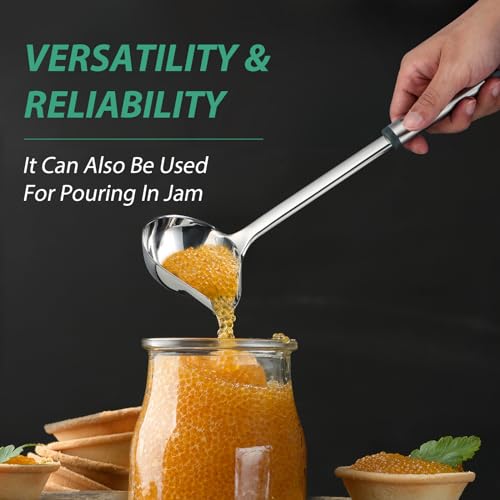 Gravy Ladle with Spout, Stainless Steel Large Ladles for Serving Sauce, Metal Ladle with Long Handle for Kitchen, Comfortable Grip, Durable Construction, Silver (4 oz) - size: 4 oz Gravy Ladle