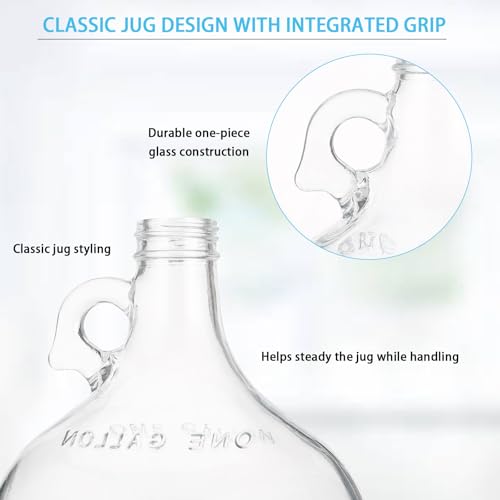 2pcs 1Gallon Glass Bottle- 2pcs Rubber Bungs & 2-Piece Airlocks – Fermentation Jars for Home Brewing, Clear Glass Fermenter Containers for Liquid Fermentation