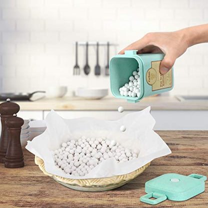 FurRain Ceramic Pie Weights Reusable 10mm Baking Beans Pie Crust Weights Natural Ceramic Stoneware with Wheat Straw Container - size: 1PCS (2 LB)
