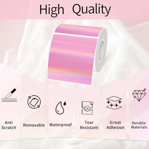 Holographic Square Thermal Labels Stickers 3" x 3", Direct Square Thermal Stickers Labels, Glitter Self-Adhesive Thermals Label for Small Business- Holographic Pink - color: Holographic Pale Pink, size: 3 X 3 inch