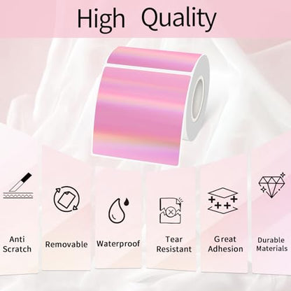 Holographic Square Thermal Labels Stickers 3" x 3", Direct Square Thermal Stickers Labels, Glitter Self-Adhesive Thermals Label for Small Business- Holographic Pink - color: Holographic Pale Pink, size: 3 X 3 inch
