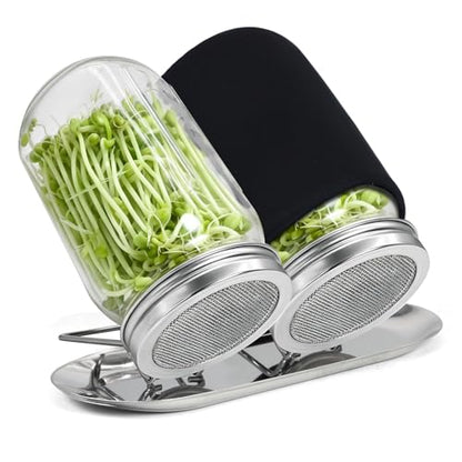 Uncle Yang Sprouting Lids Kit 2Pack Sprouting Lids for Wide Mouth Mason Jars with Stainless-Steel Sprouter Lids & Glass Mason Jars & Light-Blocking Sleeves for Broccoli, Alfalfa, Mung Bean - size: Sprouting Lids Kit 86mm