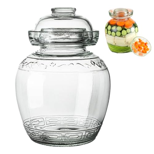 Kimchi Containers, Pickle Container 2.5 L Food Grade Fermentation Jar Traditional Kimchi Containers with Bowl Cap Transparent Glass Jar with Lid Fermentation Kit for Pickling Sauerkraut - color: 2.5l
