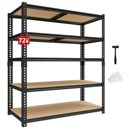 72" H Heavy Duty Garage Shelving, 2400LBS Capacity 5-Tier Storage Shelves,Adjustable Industrial Metal Garage Shelves for Basement Pantry Kitchen Warehouse, 16" D x 36" Wx72 H,Black - size: 16"D x 35.5"W x 72"H