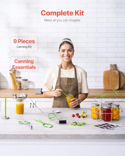 VEVOR Canning Supplies Starter Kit, 9 Pieces Stainless Steel Water Bath Canning Kit for Beginners, Canning Tools Set: Rack, Ladle, Measuring Spoon, Funnel, Tongs, Jar Lifter, Jar Wrench - size: 9PCS+