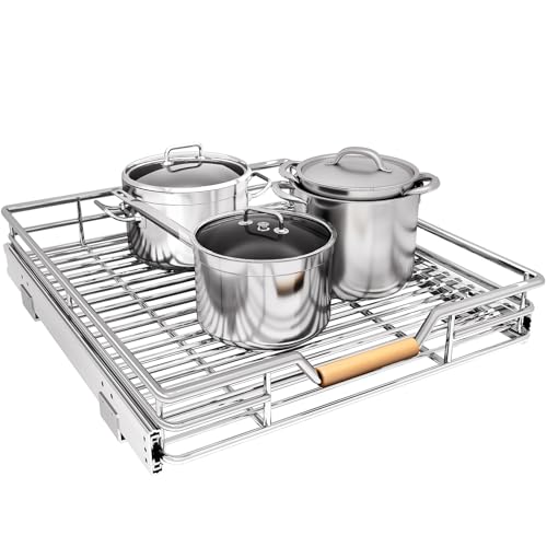 Pull out Cabinet Organizer, 18"W X 21"D, Heavy Duty Smooth Sliding Under Cabinet Shelves for Pots and Pans, Full-Extension Roll out Drawers, Slide out Organization for Home Kitchen Pantry - color: Chrome, size: 18"W x 21"D