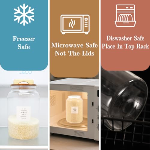2 Pack Large Glass Flour and Sugar Containers with 132 Pantry Labels - 1 Gallon Glass Canisters with Bamboo Airtight Lids - Farmhouse Glass Cookie Jars for Rice, Pasta, Cereal, Bath Salt - size: 1 Gallon-2 Pack