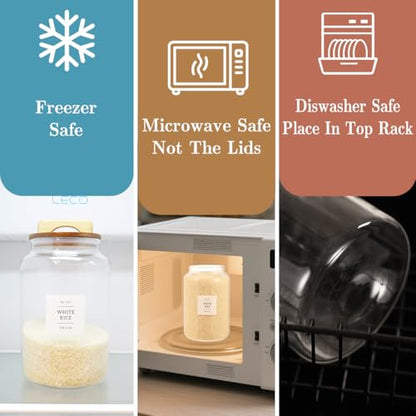 2 Pack Large Glass Flour and Sugar Containers with 132 Pantry Labels - 1 Gallon Glass Canisters with Bamboo Airtight Lids - Farmhouse Glass Cookie Jars for Rice, Pasta, Cereal, Bath Salt - size: 1 Gallon-2 Pack