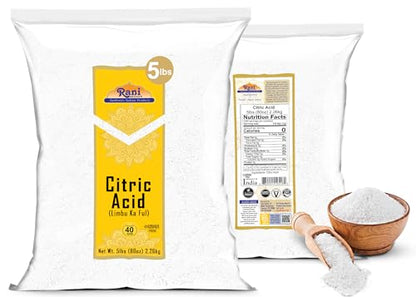 Rani Citric Acid Powder, Food Grade (Limbu Ka Ful) 80oz (5lbs) 2.27kg Bulk ~ Used for Cooking, Bath Bombs, Cleaning | Gluten Friendly | Indian Origin - size: 80 Ounce (Pack of 1)