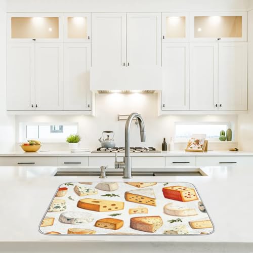 Cheese Print Dish Drying Mat for Kitchen Counter Cheeses Slices Absorbent Drainer Mats Microfiber Dish Dry Pad Washable Coffee Bar Decor 16x18 Inch - size: 16" x 18"