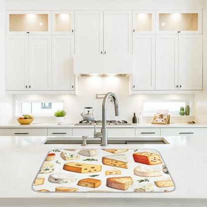 Cheese Print Dish Drying Mat for Kitchen Counter Cheeses Slices Absorbent Drainer Mats Microfiber Dish Dry Pad Washable Coffee Bar Decor 16x18 Inch - size: 16" x 18"