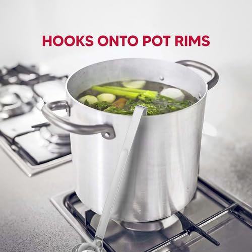 HIC Kitchen Oval Straining Ladle with Spout, 18/8 Stainless Steel, Stir, Scoop, Strain, Drain, and Serve, 3-Ounce Capacity - style: 2-in-1 Straining Ladle