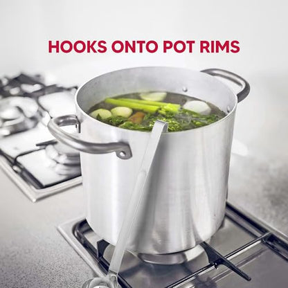 HIC Kitchen Oval Straining Ladle with Spout, 18/8 Stainless Steel, Stir, Scoop, Strain, Drain, and Serve, 3-Ounce Capacity - style: 2-in-1 Straining Ladle