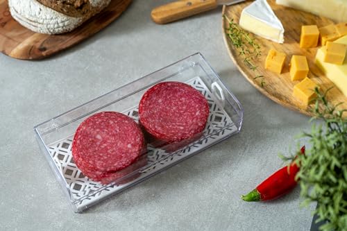 Pikanty Deli Meat Container for Refrigerator with Removable Tray - Airtight Keeper for Cold Cuts, Sliced Cheese, Ham, Turkey, Salami and Pepperoni, Hinged Lid, Dishwasher Safe, Made in USA - style: Deli Storage Container