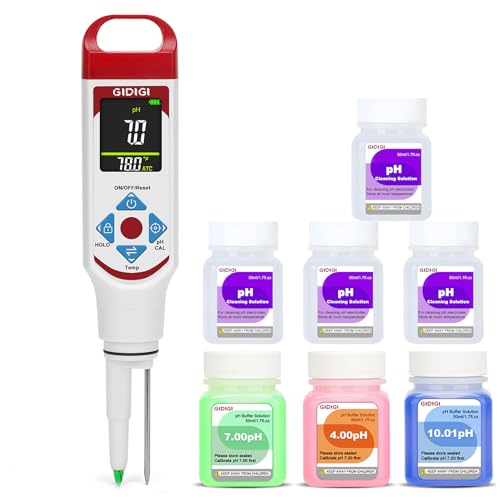 Digital pH Meter for Food and pH Cleaning Solution Pocket pH Pen for Fermentation with 4 * 50ml Cleaning Solution and pH Calibration Kits