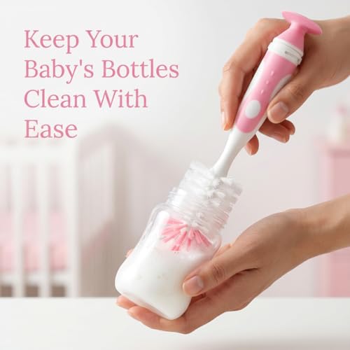 Ariseno 5-in-1 Baby Bottle Brush Set, Including Nylon and Silicone Bottle Brush, Cap, Straw, Nipple Brushes, BPA-Free (Pink) - color: Pink-nylon Silicone