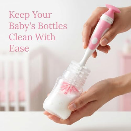 Ariseno 5-in-1 Baby Bottle Brush Set, Including Nylon and Silicone Bottle Brush, Cap, Straw, Nipple Brushes, BPA-Free (Pink) - color: Pink-nylon Silicone