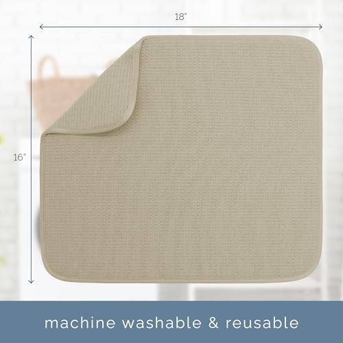 S&T INC. Dish Drying Mat, 16” x 18”, Absorbent Microfiber Kitchen Counter Mat, Dish Drying Pad for Dishes, Utensils, Pots and Pans, Large, Pure Cashmere - size: 16" x 18"