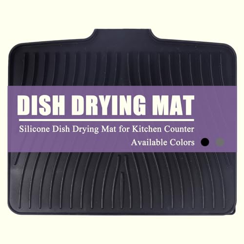 Silicone Dish Drying Mat for Kitchen Counter,16"X13" With Built-in Drain Lip,Food-Grade Silicone, Heat-Resistant Eco-friendly Hygienic Drying Mat Leak-Proof and Non-Slip, Multi-Functional Use（Black） - color: Black, size: 16" x 13"