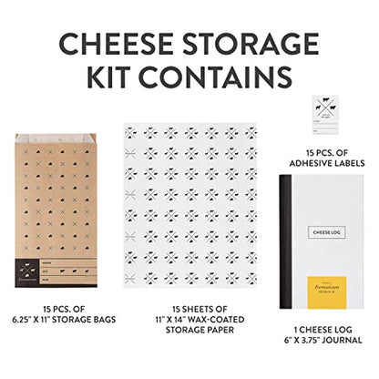 Formaticum Cheese Storage Kit x 4 - Cheese Storage Bags (60), Cheese Storage Paper (60) and Cheese Log Pocket Journal (4)