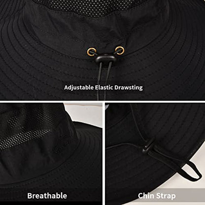 Sun Hats for Men Women Fishing Hat UPF 50+ Breathable Wide Brim Summer UV Protection Hat - color: 1pack-black