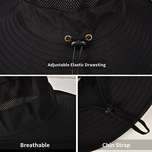 Sun Hats for Men Women Fishing Hat UPF 50+ Breathable Wide Brim Summer UV Protection Hat - color: Black(with Face Cover & Neck Flap )