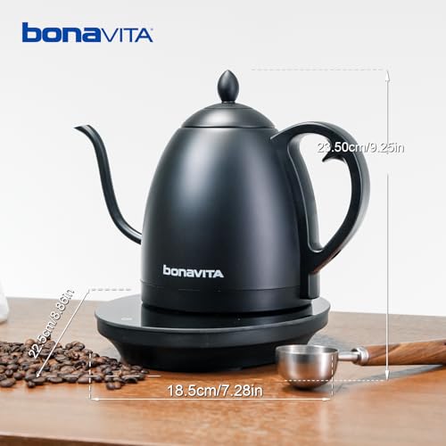 Bonavita Cosmopolitan 1.0L Gooseneck Electric Kettle, Stainless Steel Water Boiler for Coffee Brew and Tea Precise Pour Control, 6 Preset Temps, Glass Touch Panel, 1200W Fast Boil, Matte Black - color: Matte Black