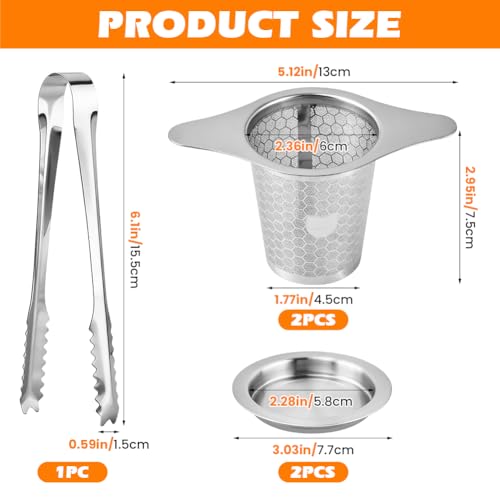 2Pcs Loose Leaf Tea Infuser with 1 Tong, Stainless Steel Loose Leaf Tea Stepper with Lid and Double Handles, Tea-Strainer for Cups, Teapot, Fine Mesh(COLOR:Silver)